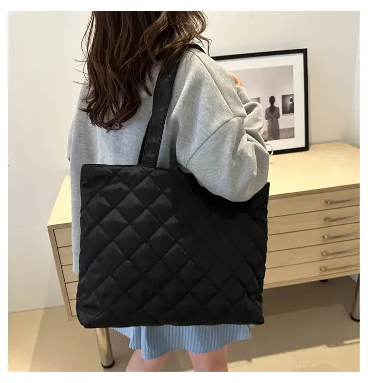 Women's Diamond Lattice Cotton Tote Bag Large Capacity — feature 24