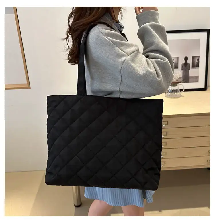 Women's Diamond Lattice Cotton Tote Bag Large Capacity — feature 25