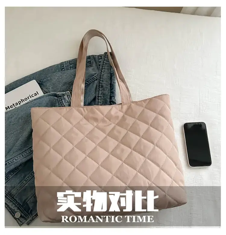 Women's Diamond Lattice Cotton Tote Bag Large Capacity — feature 4