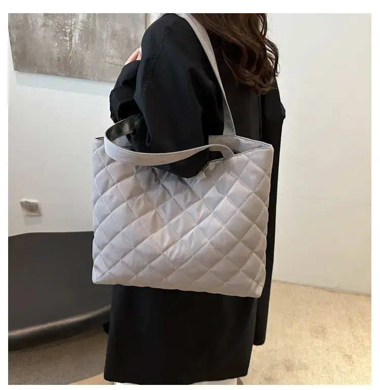 Women's Diamond Lattice Cotton Tote Bag Large Capacity — feature 9