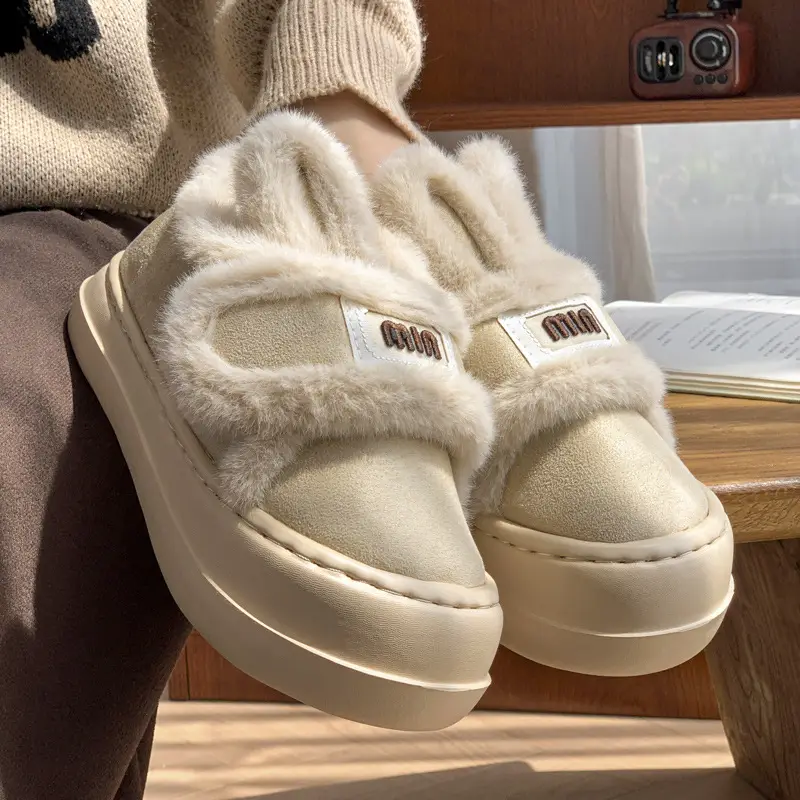 Rabbit Ear Cotton Slippers Women's Winter 2024 New Indoor Home Thick Sole Cute Plush Warm Bag with Cotton Shoes for Outer Wear - Image 5