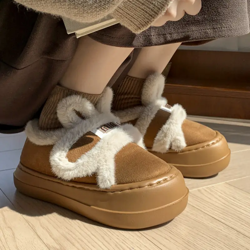 Rabbit Ear Cotton Slippers Women's Winter 2024 New Indoor Home Thick Sole Cute Plush Warm Bag with Cotton Shoes for Outer Wear - Image 6