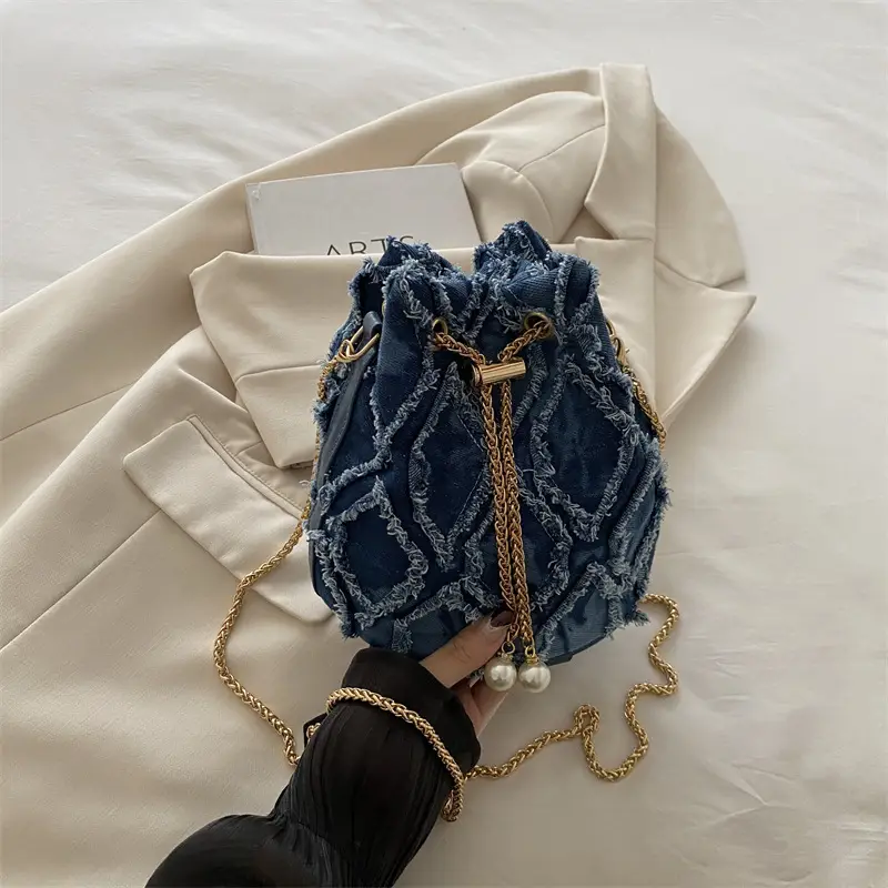 Black Drawstring Tassel Shoulder Bag for Women