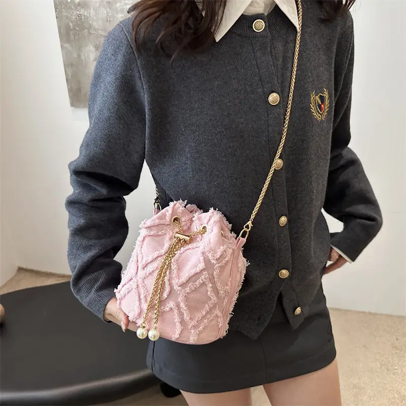 Black Drawstring Tassel Shoulder Bag for Women