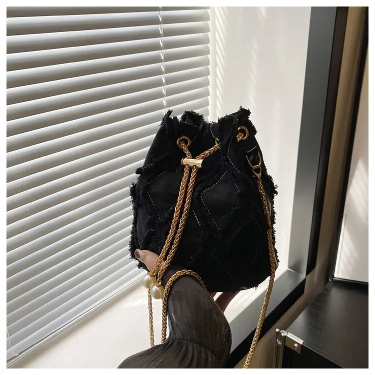 Black Drawstring Tassel Shoulder Bag for Women — feature 19