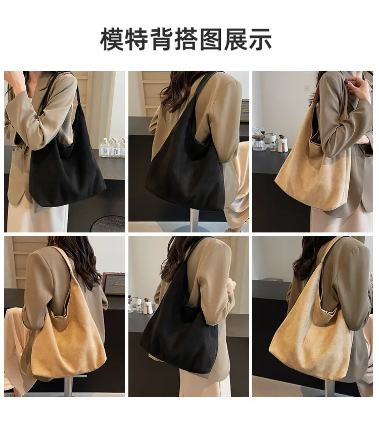 Women Retro Large Capacity Shoulder Bag Black American Style — feature 4