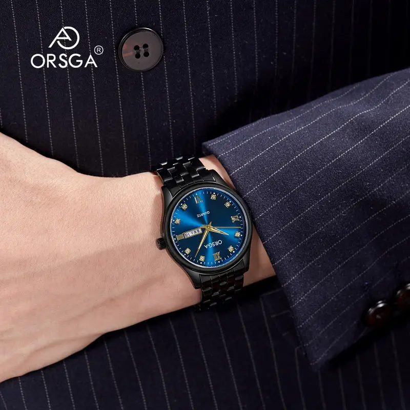 Orsga Men's Blue Dial Quartz Watch with Cross Strap - Image 30
