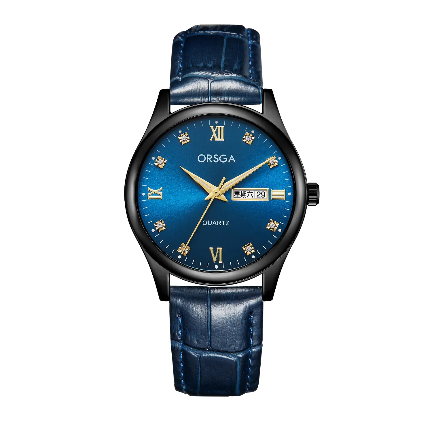 Orsga Men's Blue Dial Quartz Watch with Cross Strap - Image 13