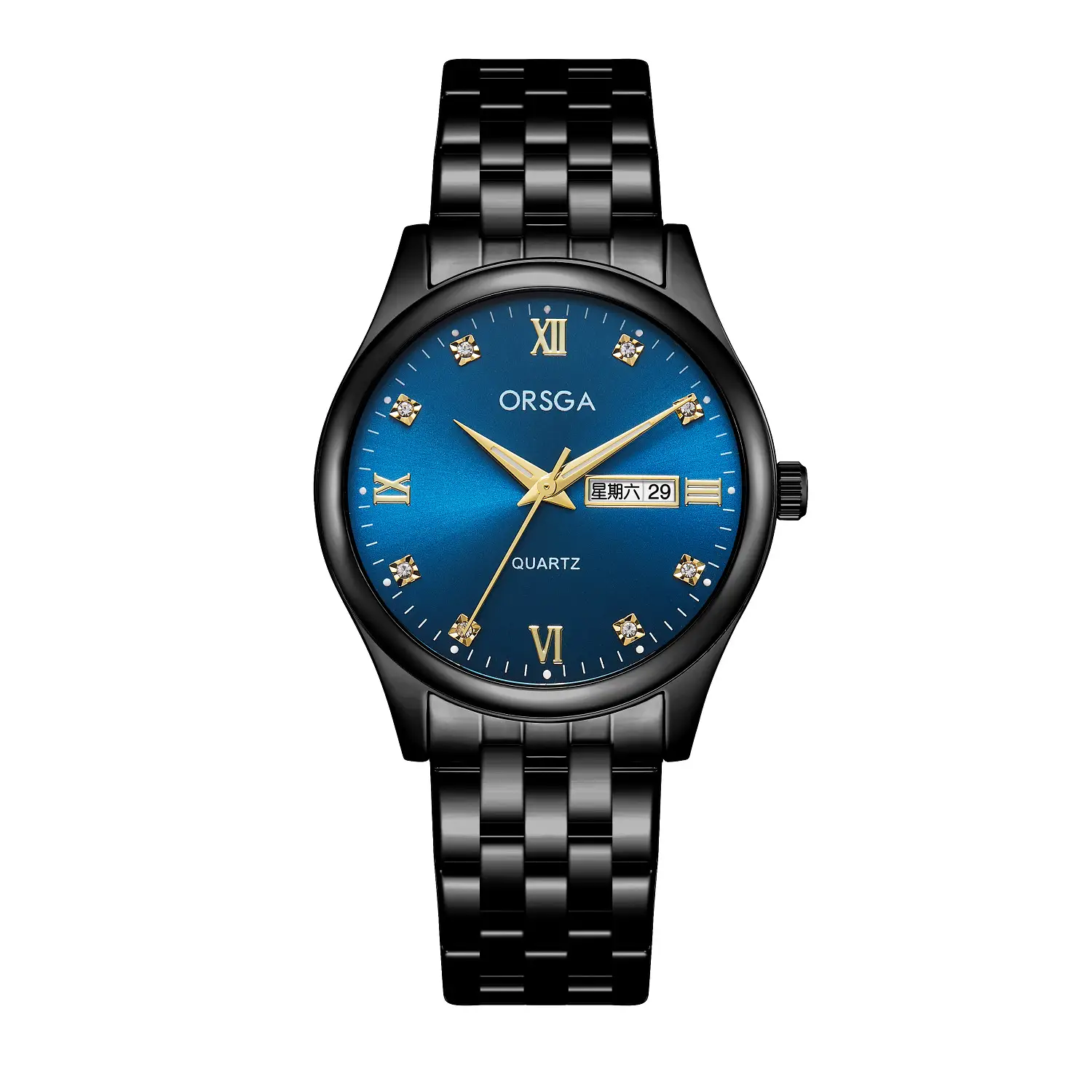 Orsga Men's Blue Dial Quartz Watch with Cross Strap - Image 2