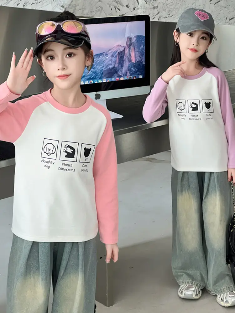 Girls Raglan Sweatshirt Purple White Winter Base Layer