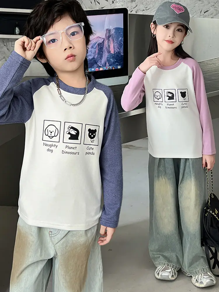 Girls Raglan Sweatshirt Purple White Winter Base Layer