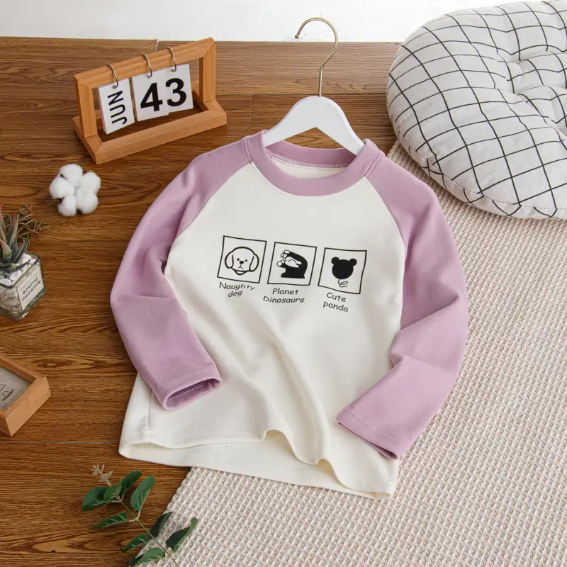 Girls Raglan Sweatshirt Purple White Winter Base Layer
