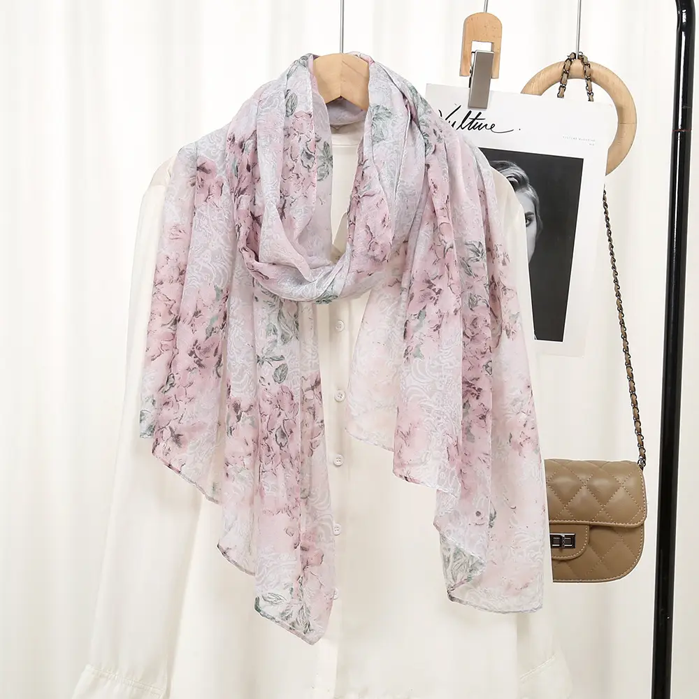 Elegant Printed Silk Scarves for Women Floral Travel Sunscreen — feature 14