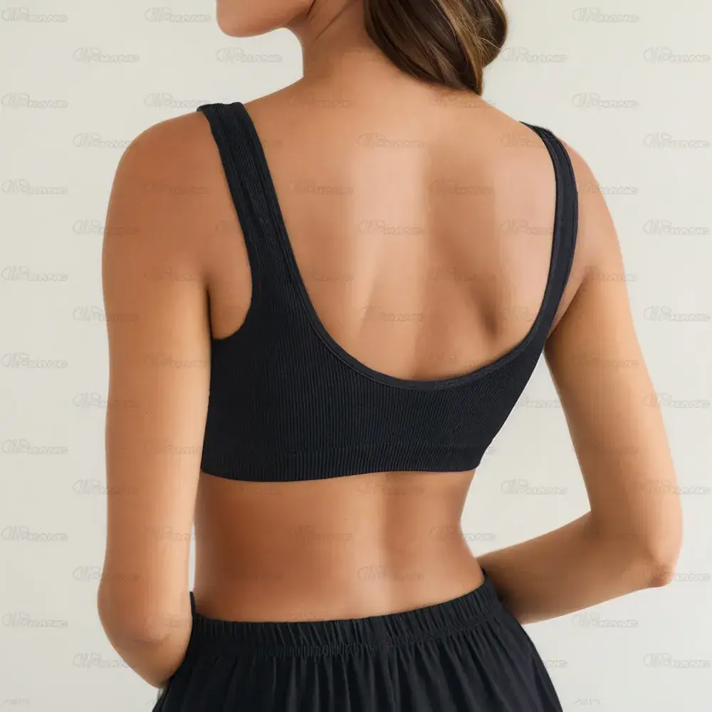 Black Seamless Yoga Bra Single Layer Back Support - Image 3