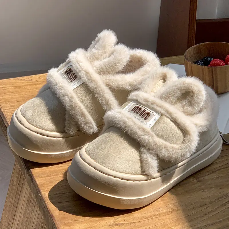 Thick-Soled Outdoor Cotton Shoes for Women, Winter Fleece-Lined Warm Magic Tape Height-Increasing Cotton Slippers, Cartoon Rabbit Shoes - Image 6