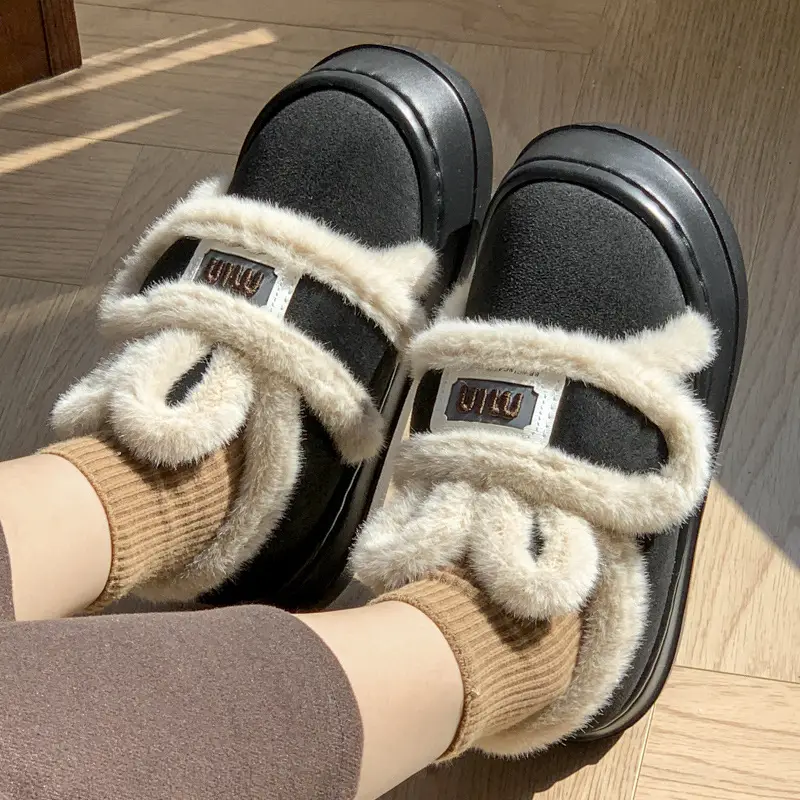 Thick-Soled Outdoor Cotton Shoes for Women, Winter Fleece-Lined Warm Magic Tape Height-Increasing Cotton Slippers, Cartoon Rabbit Shoes - Image 7