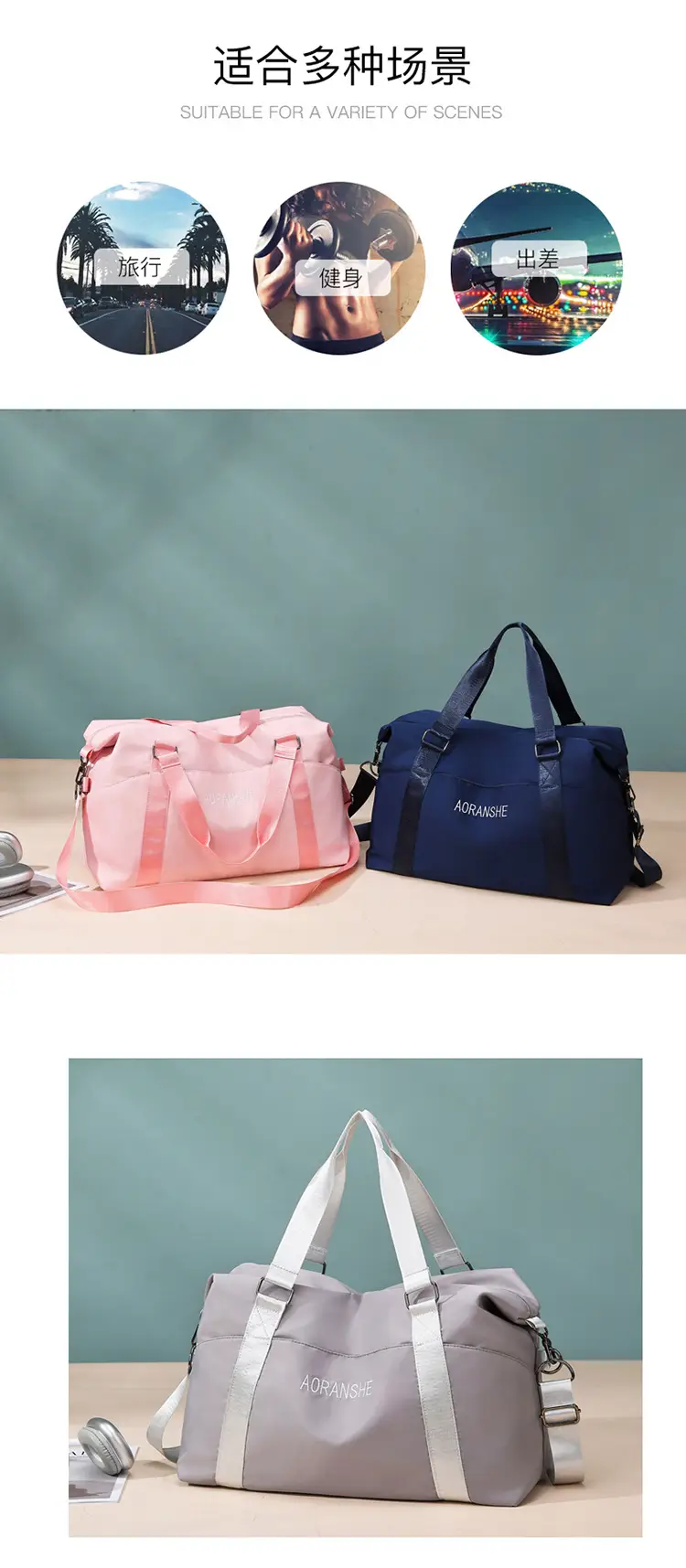 Pink Travel Fitness Bag with 3 Pockets — feature 4