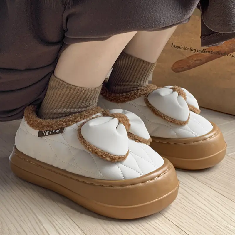Winter Cotton Slippers Women's Bow Autumn and Winter Couple Indoor Home Thickened Soft Bottom Plush Slippers for Women - Image 6