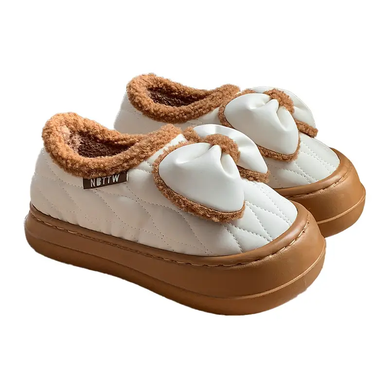 Winter Cotton Slippers Women's Bow Autumn and Winter Couple Indoor Home Thickened Soft Bottom Plush Slippers for Women - Image 8
