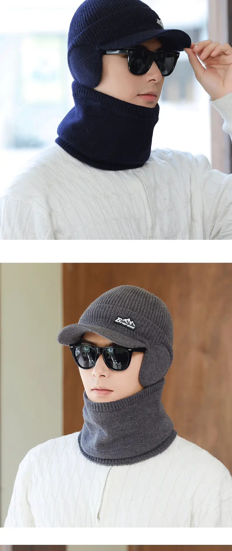 Men Wool Winter Hat Scarf Two-Piece Set — feature 7