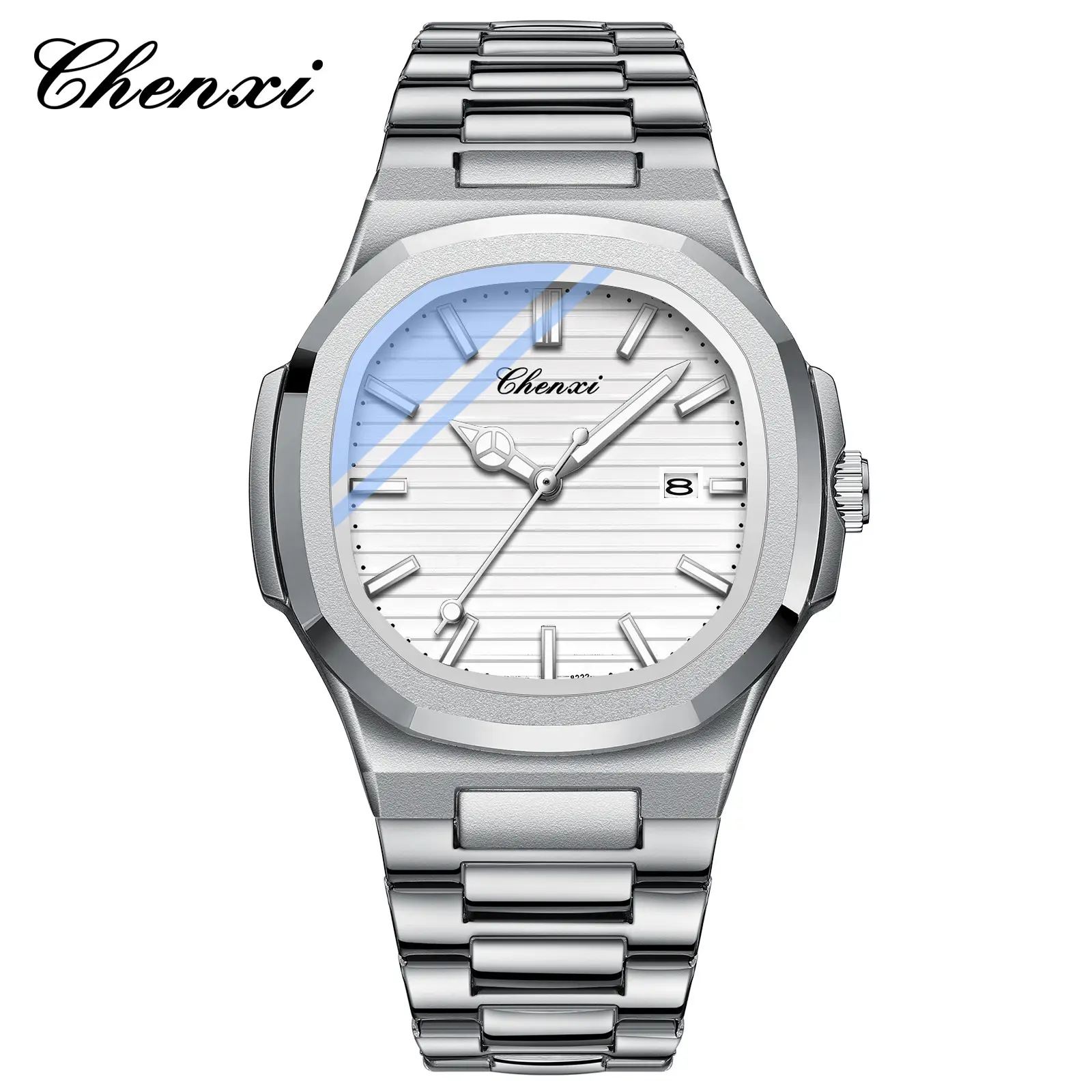 Chenai Couple Watches Silver Band Luminous Blue Quartz - Image 2