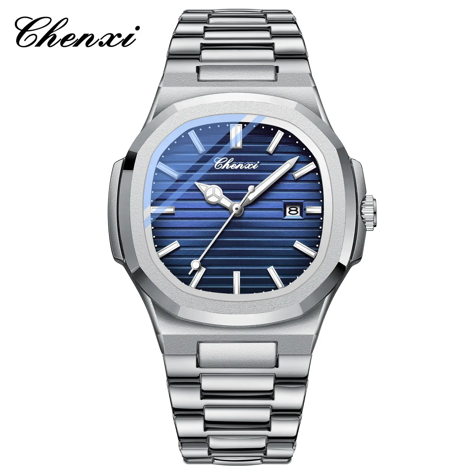 Chenai Couple Watches Silver Band Luminous Blue Quartz - Image 3
