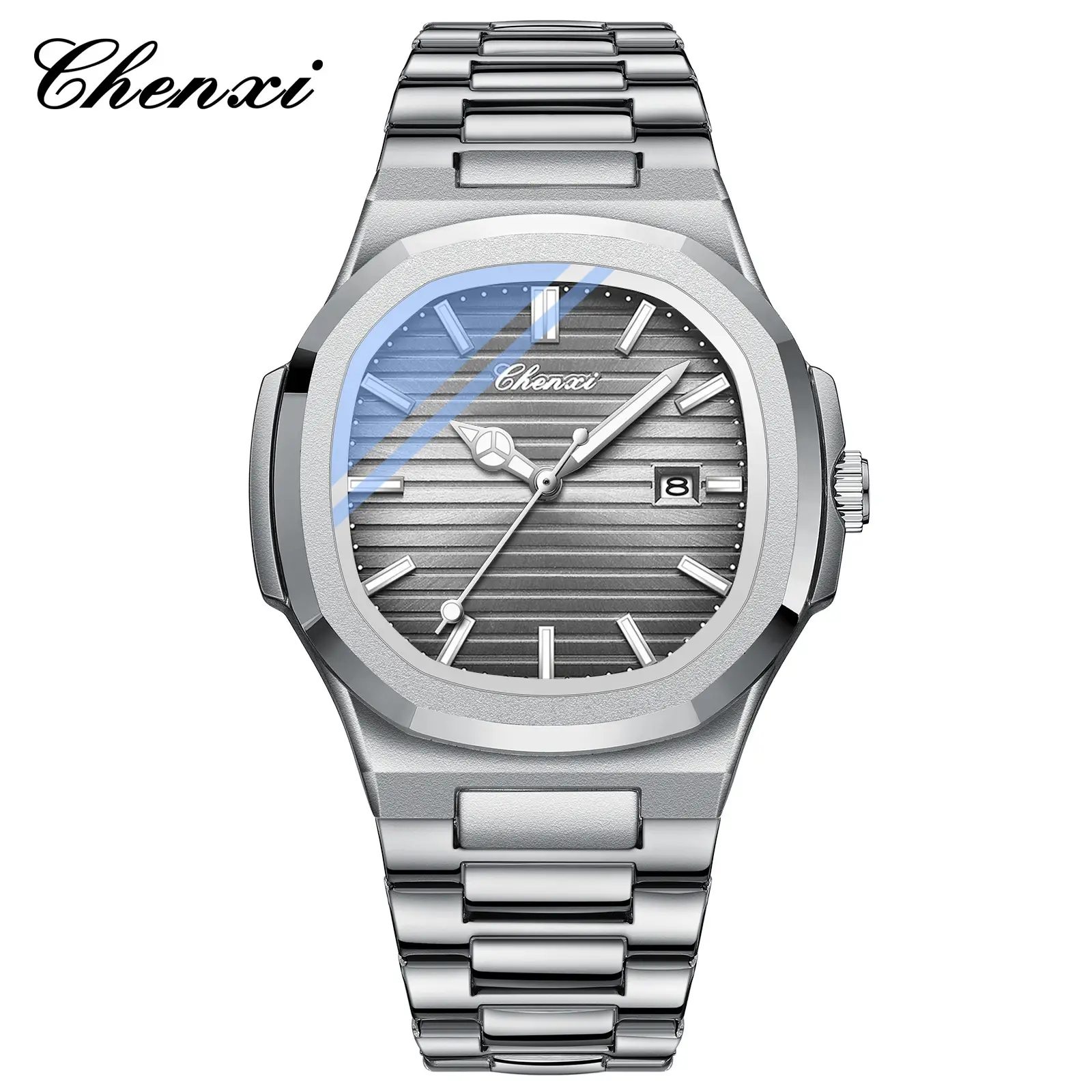 Chenai Couple Watches Silver Band Luminous Blue Quartz - Image 5