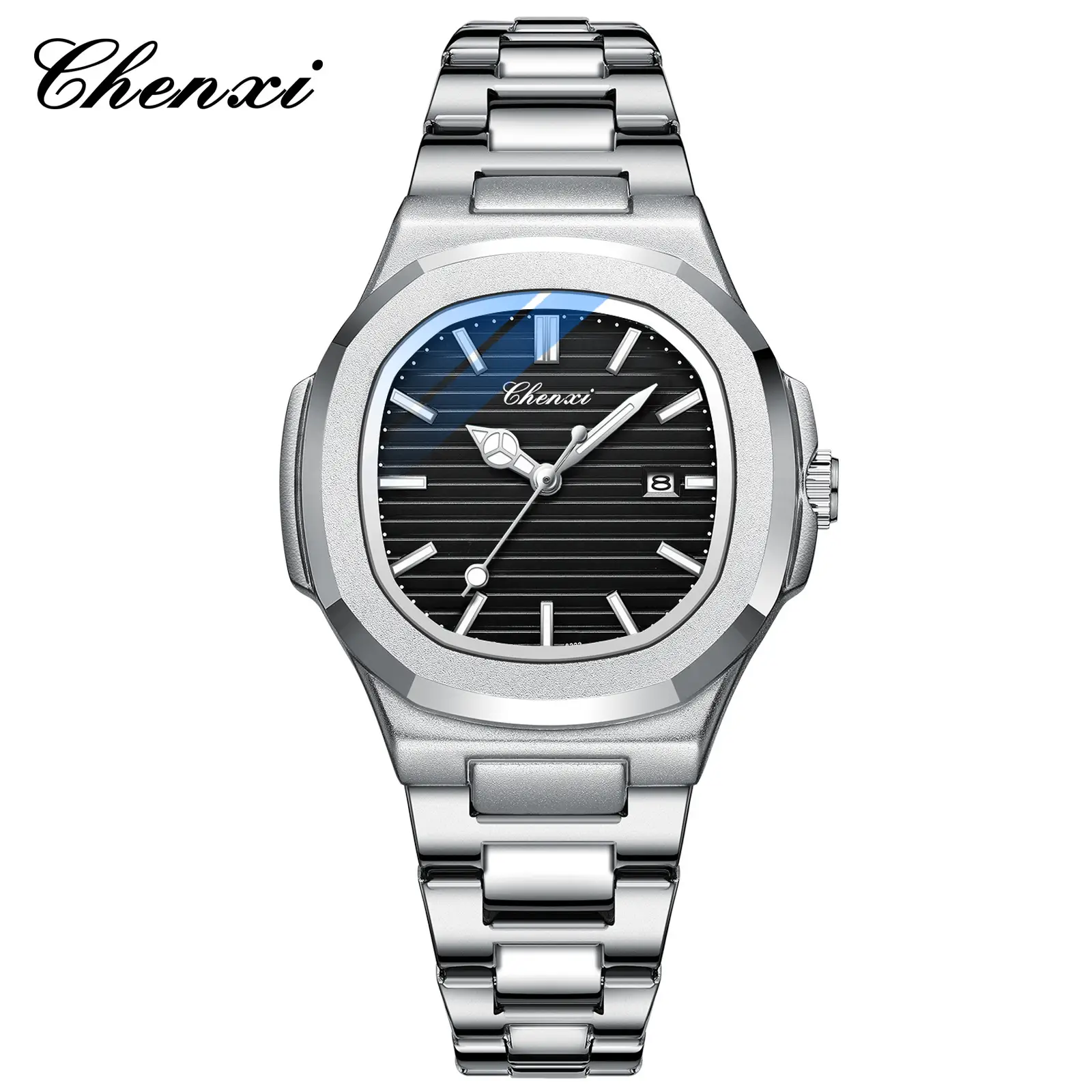 Chenai Couple Watches Silver Band Luminous Blue Quartz - Image 6