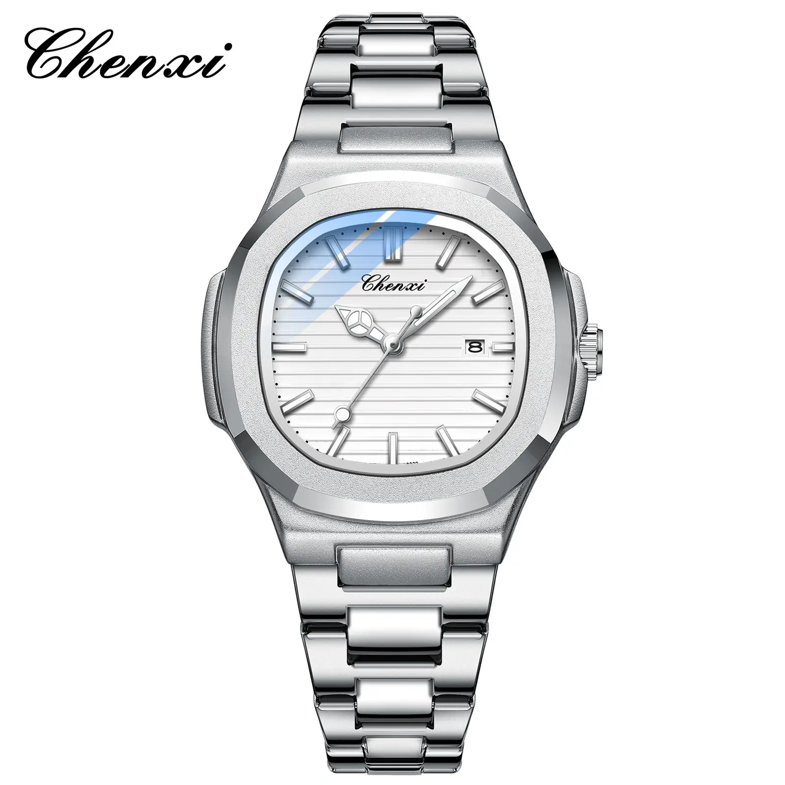 Chenai Couple Watches Silver Band Luminous Blue Quartz - Image 7