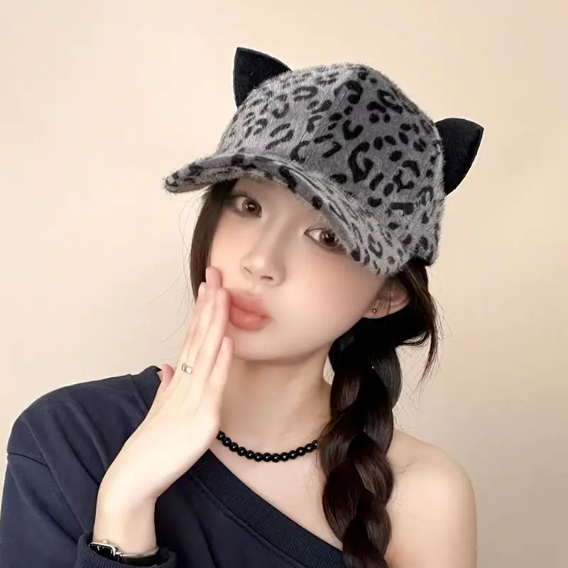 European Leopard Cat Ear Cap Autumn Winter Sunshade Hat — feature 6