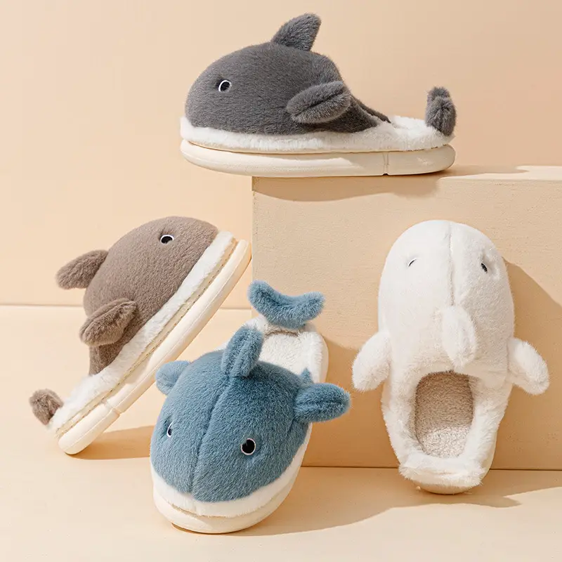 2024 New Shark Cotton Slippers Men's Warm Non-Slip - Image 7