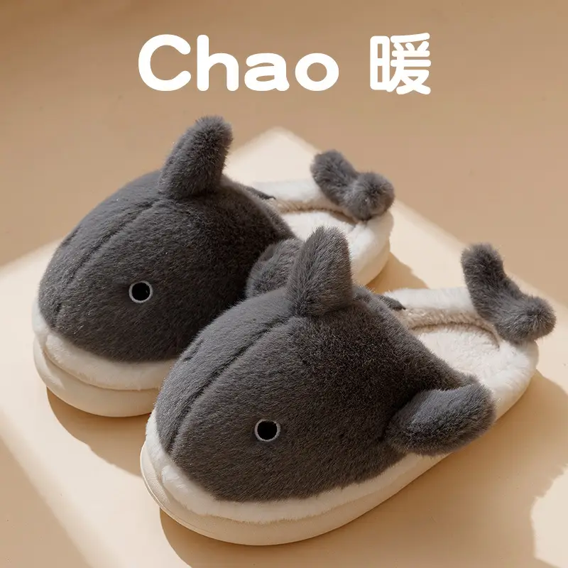 2024 New Shark Cotton Slippers Men's Warm Non-Slip - Image 3
