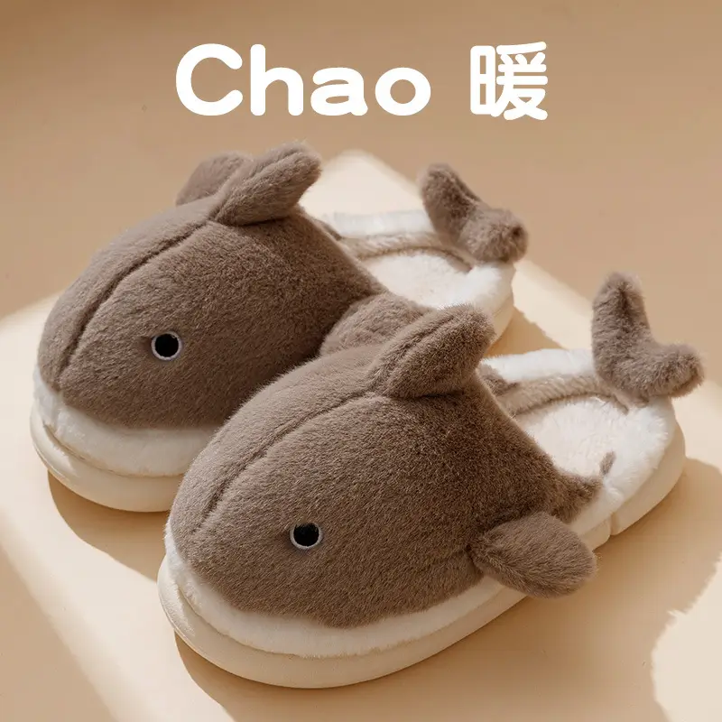 2024 New Shark Cotton Slippers Men's Warm Non-Slip - Image 4