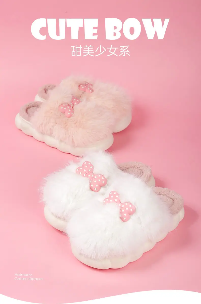 Women's Pink Polka Dot Warm Cotton Slippers — feature 1