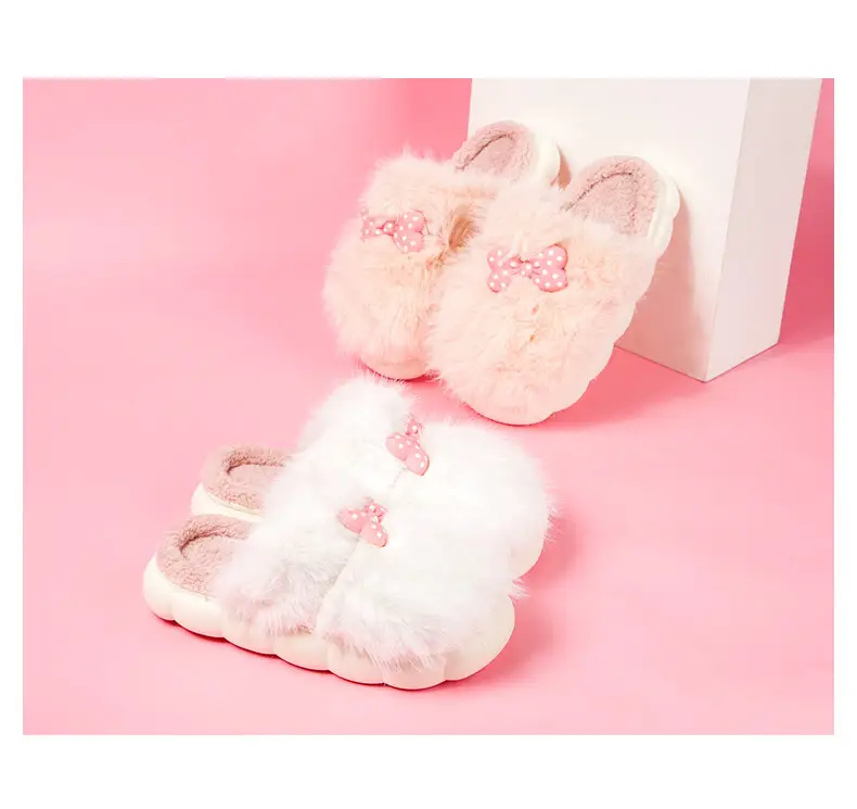 Women's Pink Polka Dot Warm Cotton Slippers — feature 11