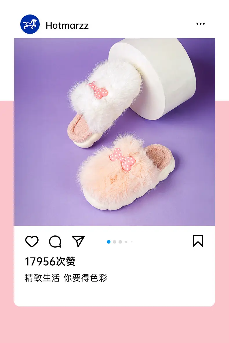 Women's Pink Polka Dot Warm Cotton Slippers — feature 3