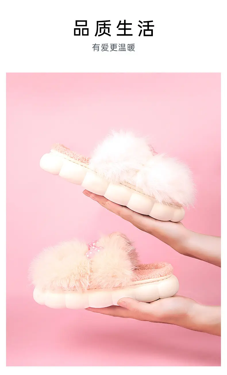 Women's Pink Polka Dot Warm Cotton Slippers — feature 8