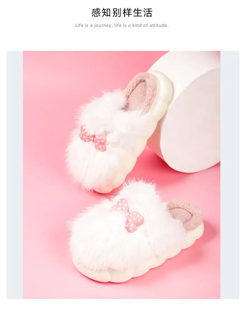 Women's Pink Polka Dot Warm Cotton Slippers — feature 9