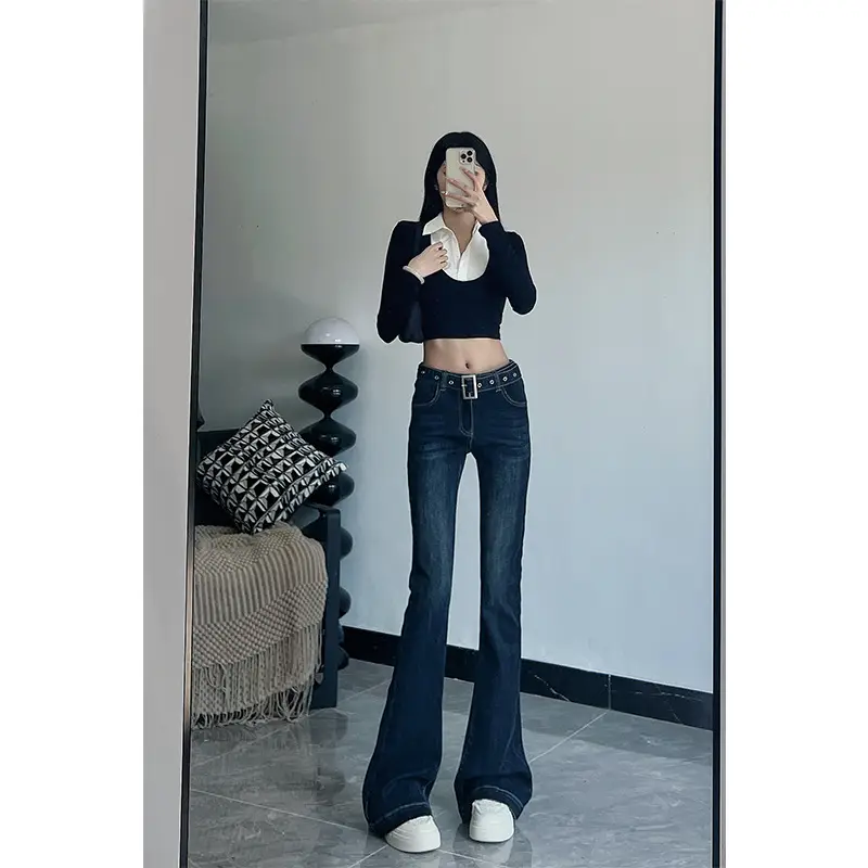 Women Dark Blue Slim Fit Micro-Flared Jeans 175 - Image 2