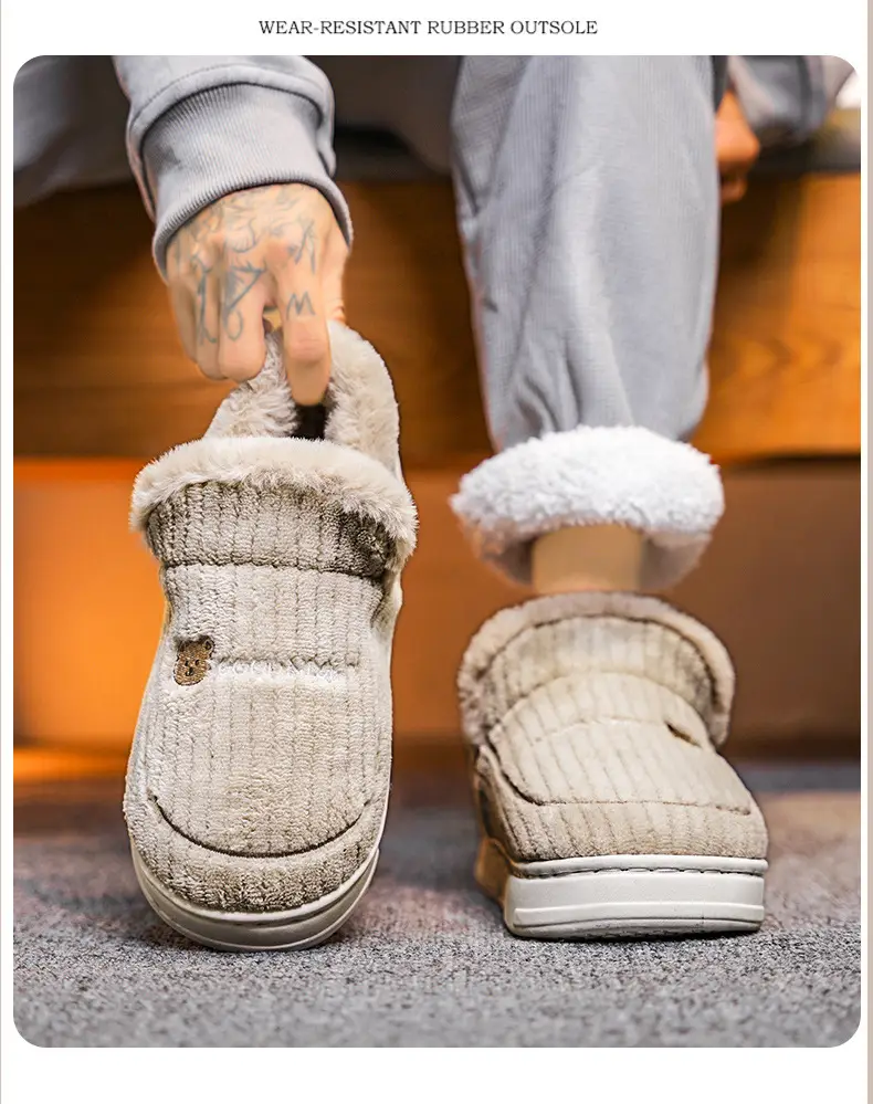 Cotton Slippers Men's Winter All-inclusive Indoor and Outdoor Warm fleece-lined Thickened Non-slip Cotton Shoes for Men and Women Foot Warming Artifact — feature 15