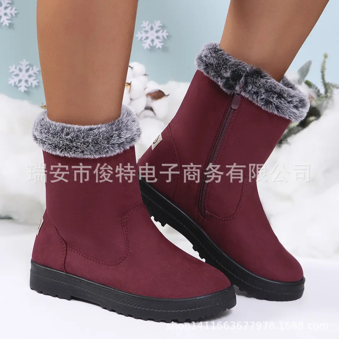 Snow Boots Women's Winter fleece-lined Thickened Warm Women's Cotton Boots Outdoor Cold-resistant Non-slip Flat Women's Boots Fashionable All-match - Image 4