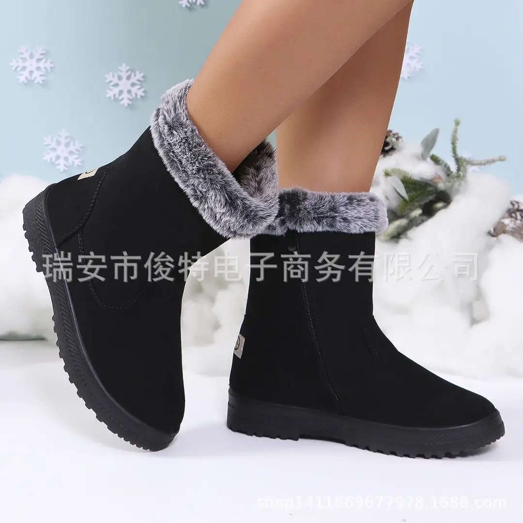 Snow Boots Women's Winter fleece-lined Thickened Warm Women's Cotton Boots Outdoor Cold-resistant Non-slip Flat Women's Boots Fashionable All-match - Image 5