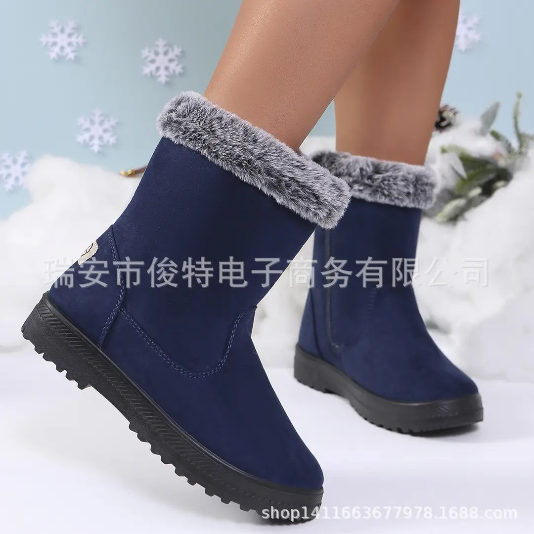Snow Boots Women's Winter fleece-lined Thickened Warm Women's Cotton Boots Outdoor Cold-resistant Non-slip Flat Women's Boots Fashionable All-match - Image 3