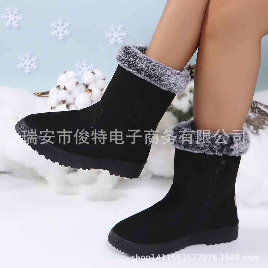 Snow Boots Women's Winter fleece-lined Thickened Warm Women's Cotton Boots Outdoor Cold-resistant Non-slip Flat Women's Boots Fashionable All-match — feature 4