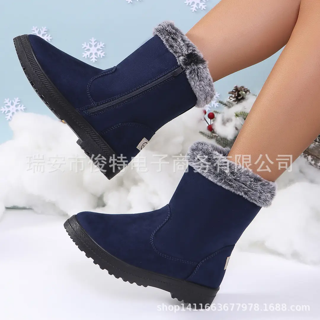 Snow Boots Women's Winter fleece-lined Thickened Warm Women's Cotton Boots Outdoor Cold-resistant Non-slip Flat Women's Boots Fashionable All-match — feature 7