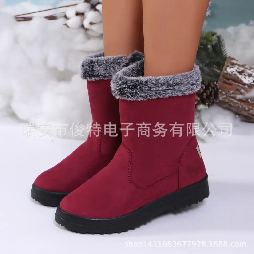 Snow Boots Women's Winter fleece-lined Thickened Warm Women's Cotton Boots Outdoor Cold-resistant Non-slip Flat Women's Boots Fashionable All-match - Image 2
