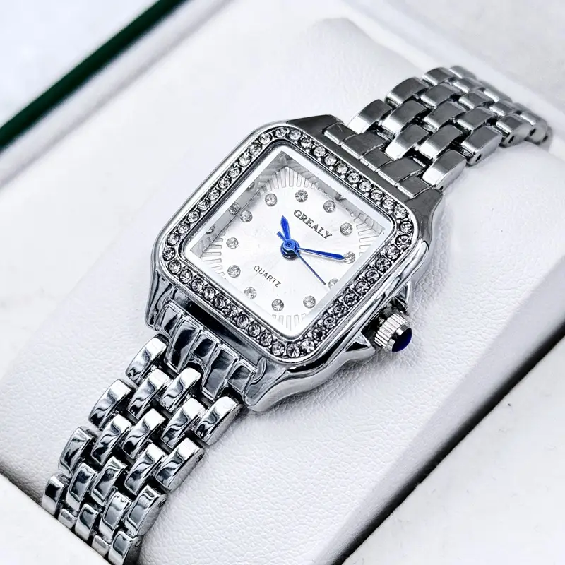 Gold Square Watch with Diamond Band for Women - Image 5