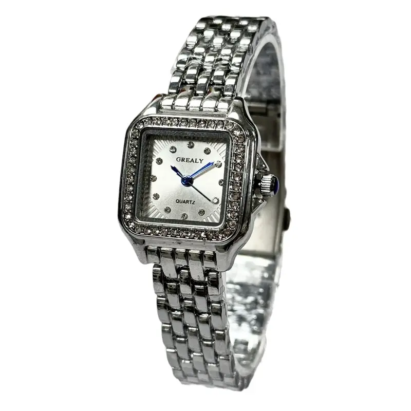 Gold Square Watch with Diamond Band for Women - Image 7