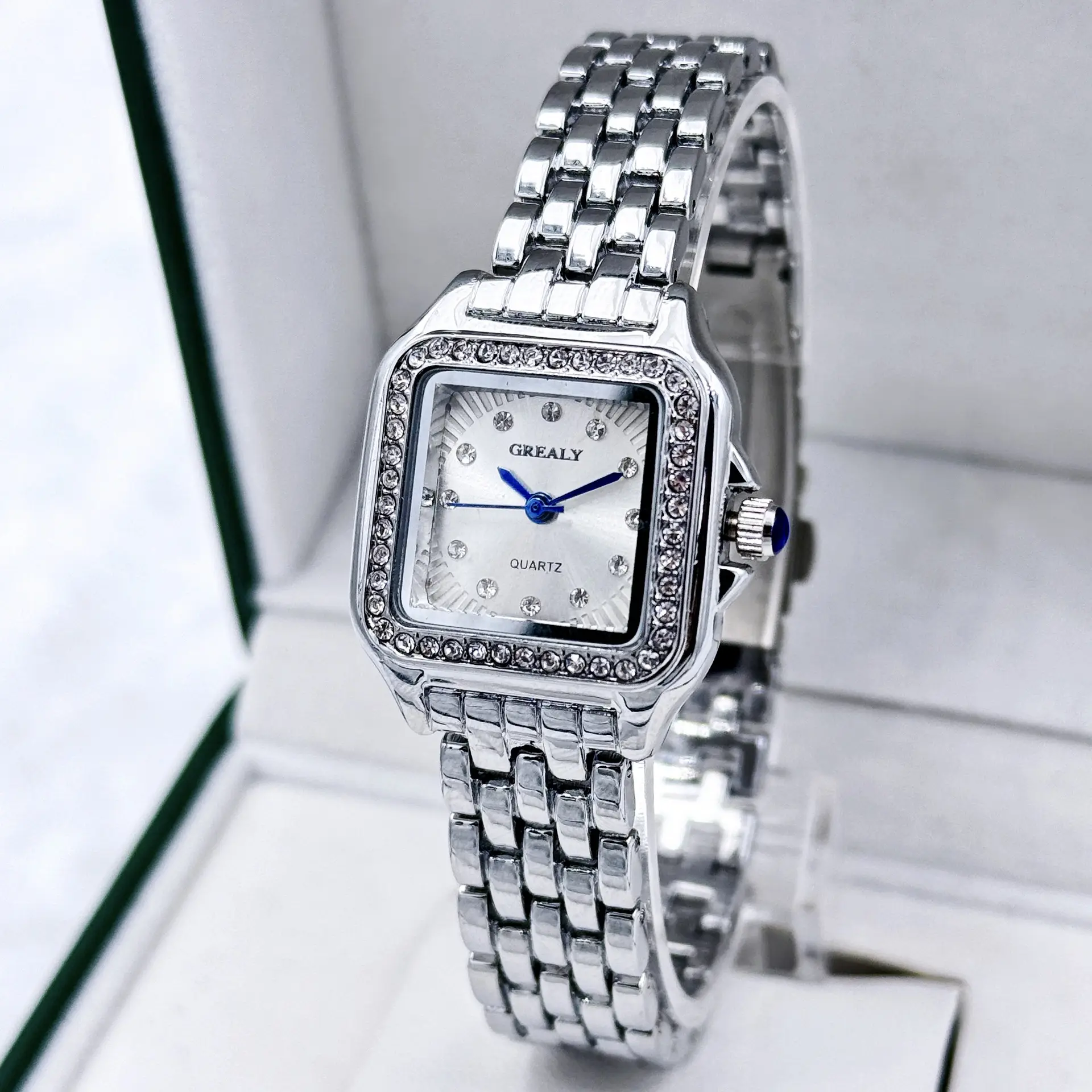 Gold Square Watch with Diamond Band for Women — feature 6
