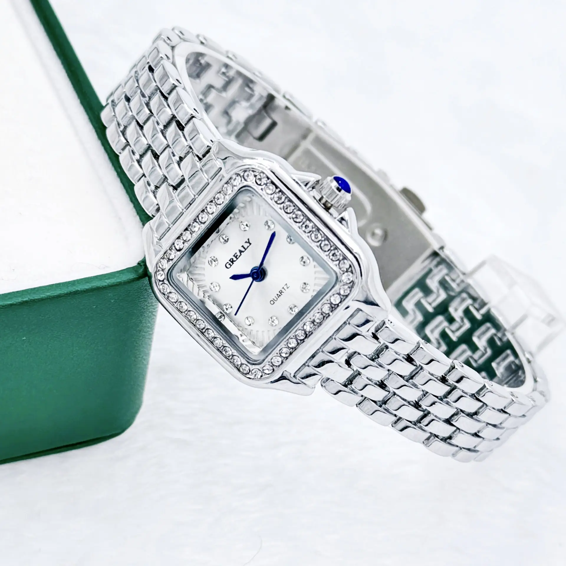 Gold Square Watch with Diamond Band for Women — feature 8